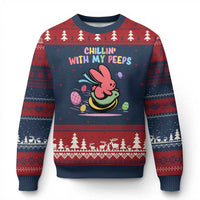 Easter Day Ugly Christmas Sweater Chillin With My Peeps Bunnies - Wonder Print Shop