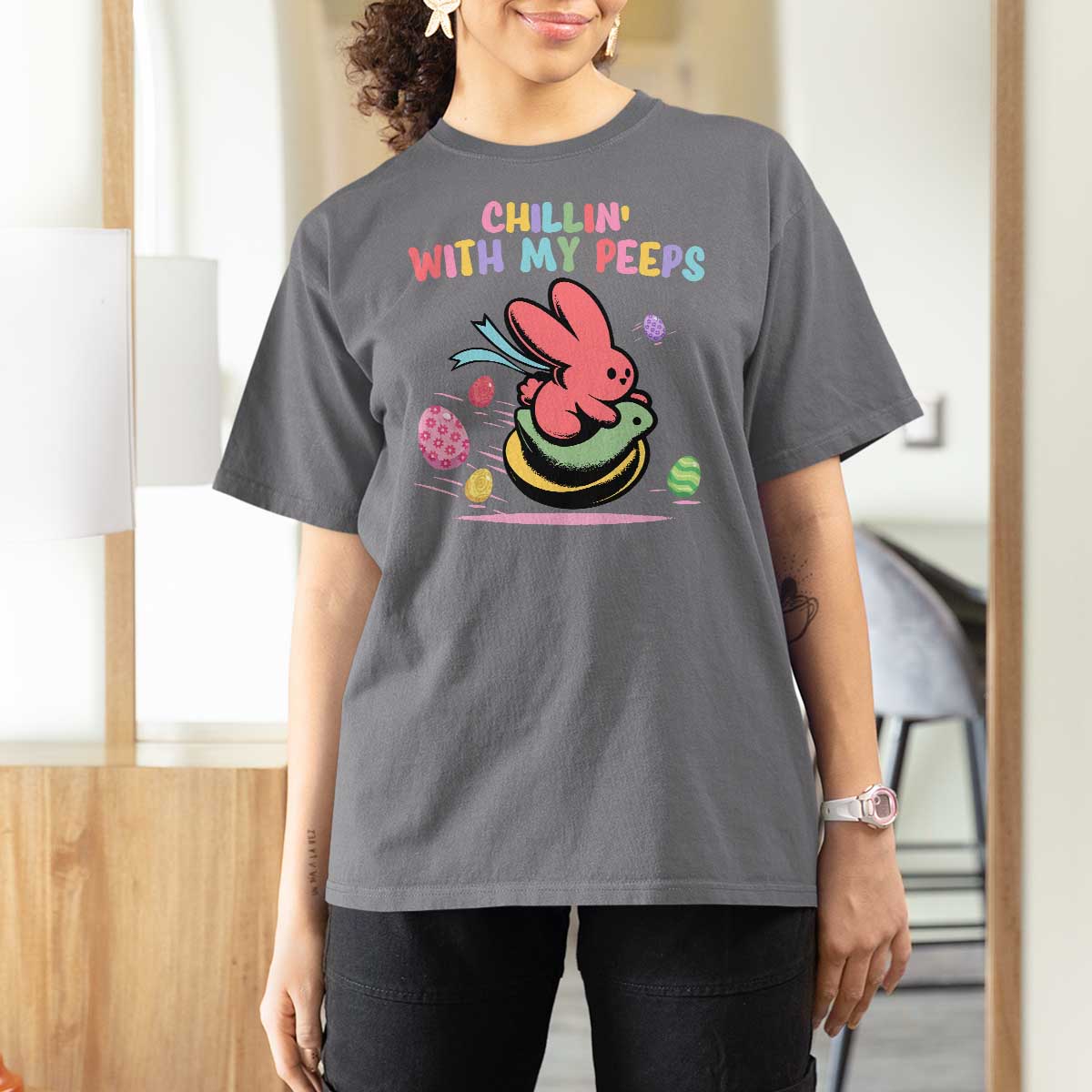 Easter Day T Shirt For Women Chillin With My Peeps Bunnies - Wonder Print Shop