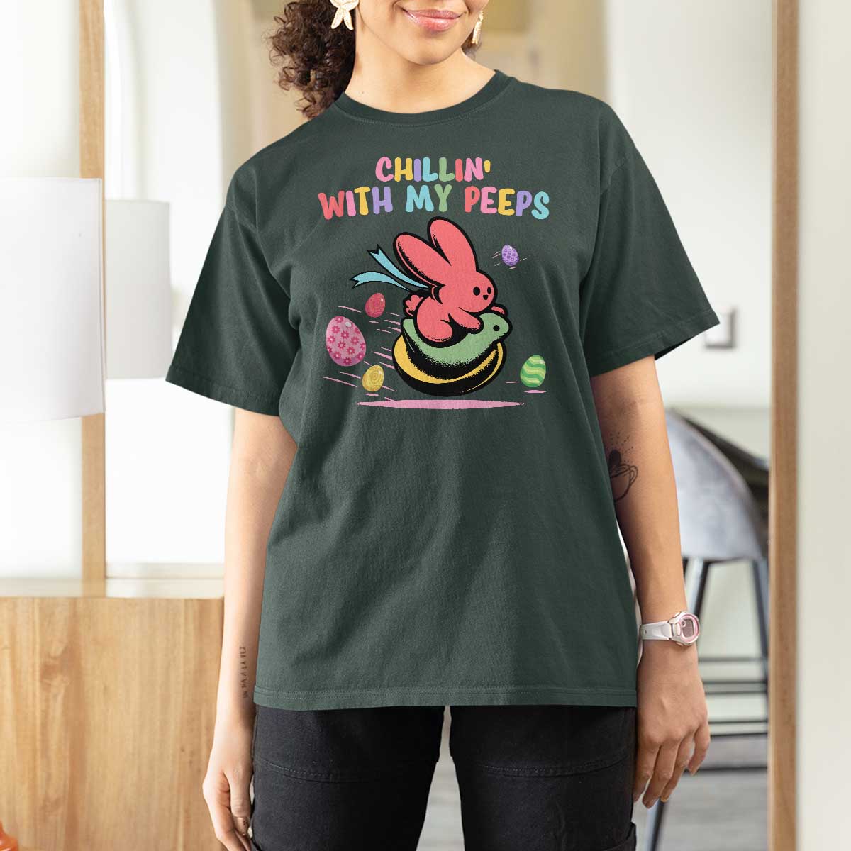 Easter Day T Shirt For Women Chillin With My Peeps Bunnies - Wonder Print Shop