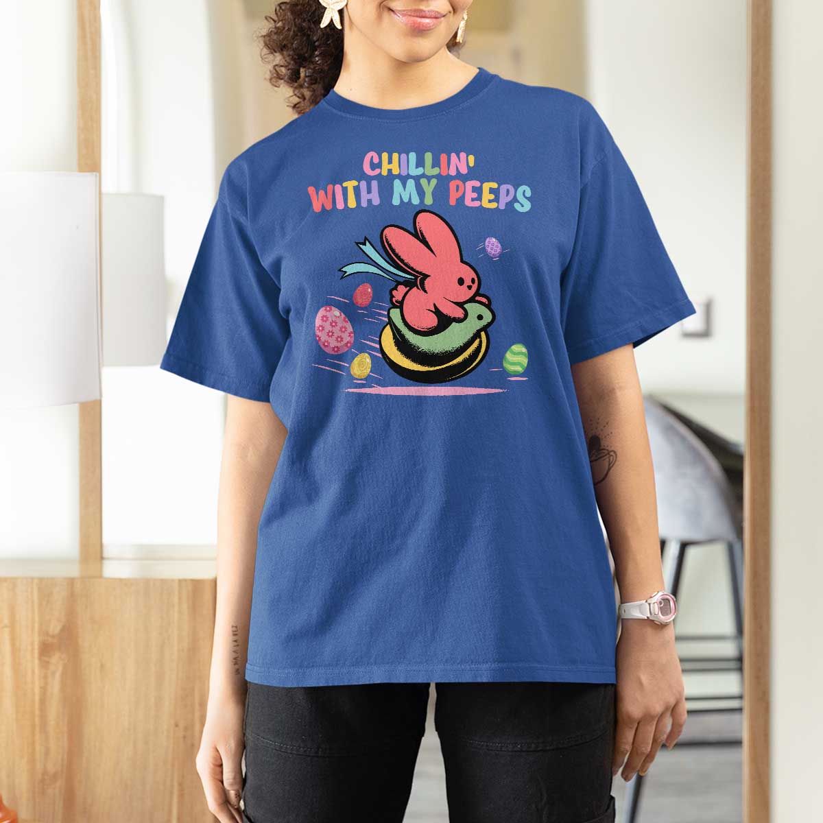 Easter Day T Shirt For Women Chillin With My Peeps Bunnies - Wonder Print Shop