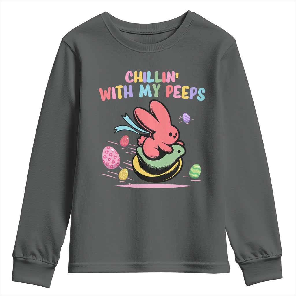Easter Day Youth Sweatshirt Chillin With My Peeps Bunnies - Wonder Print Shop