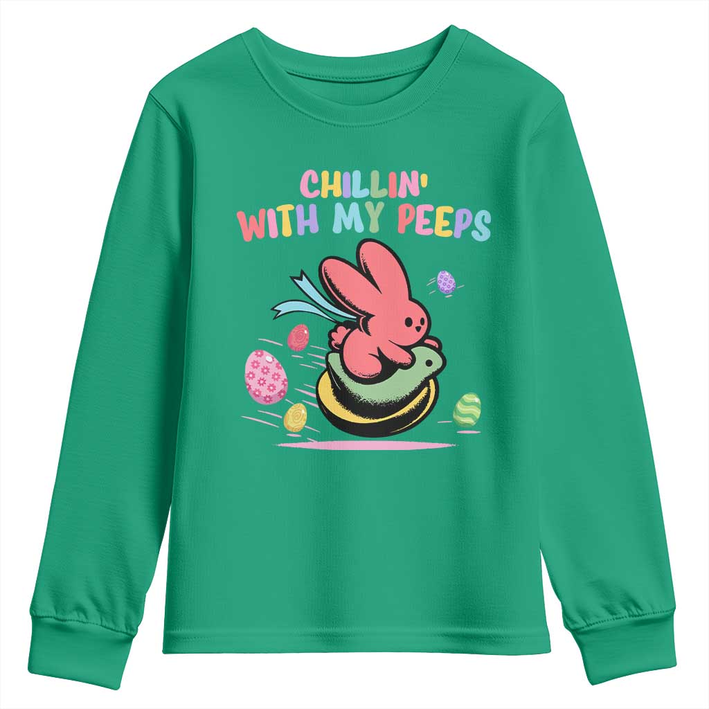 Easter Day Youth Sweatshirt Chillin With My Peeps Bunnies - Wonder Print Shop