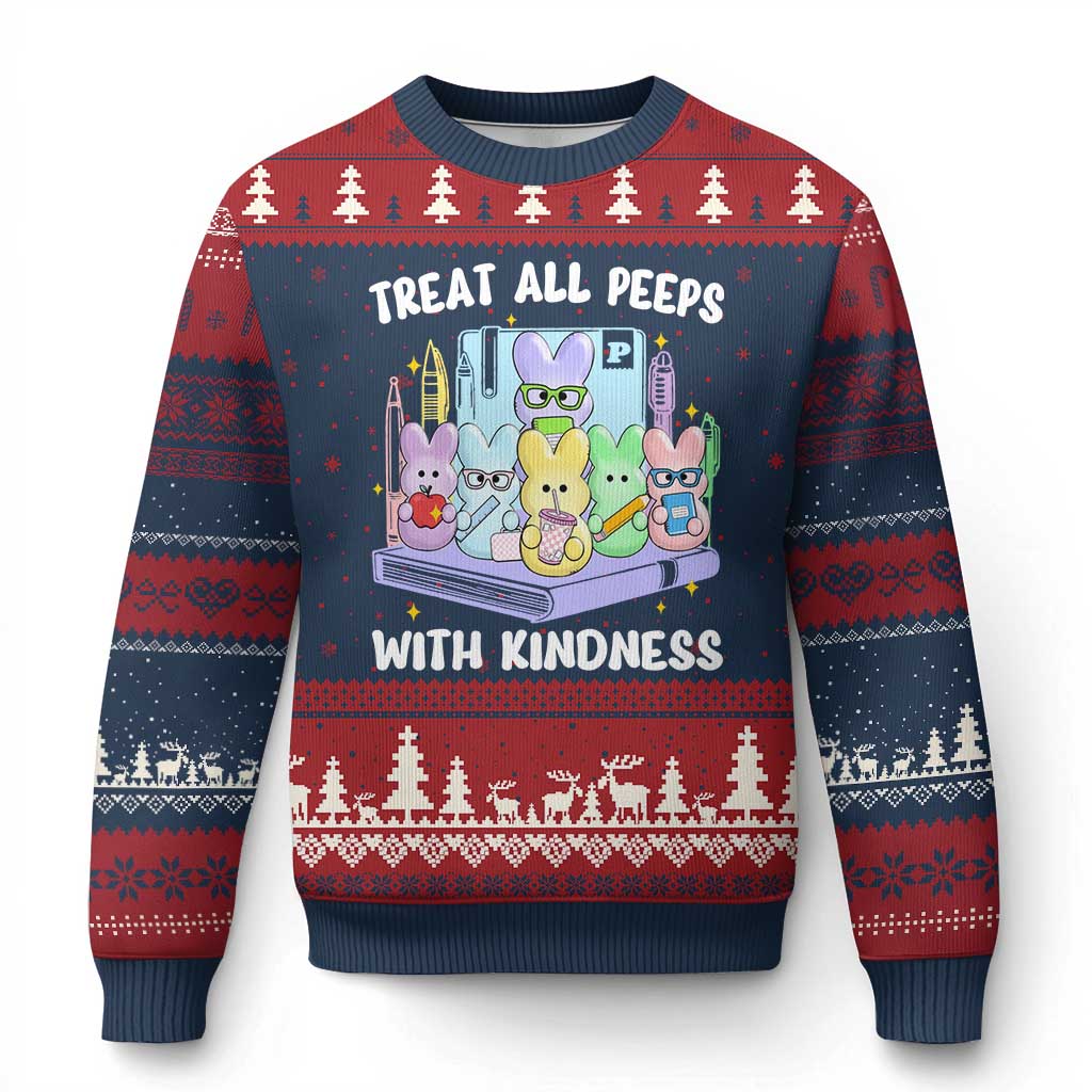 Teachers Easter Ugly Christmas Sweater Treat All Peeps With Kindness - Wonder Print Shop