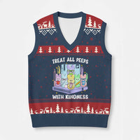 Teachers Easter V-Neck Knit Sweater Vest Treat All Peeps With Kindness - Wonder Print Shop