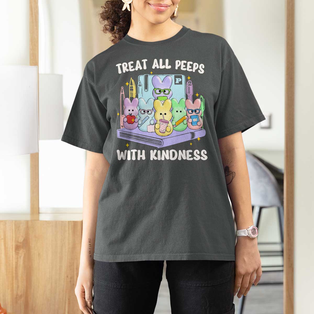 Teachers Easter T Shirt For Women Treat All Peeps With Kindness - Wonder Print Shop