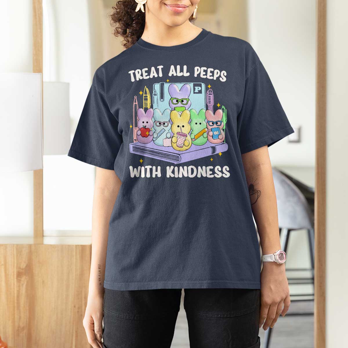Teachers Easter T Shirt For Women Treat All Peeps With Kindness - Wonder Print Shop