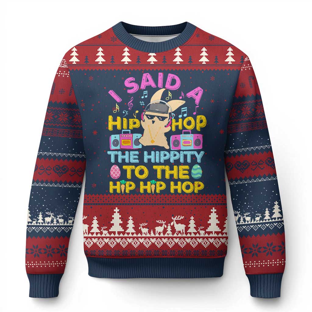 Funny Hip Hop Hippity Easter Bunny Ugly Christmas Sweater - Wonder Print Shop