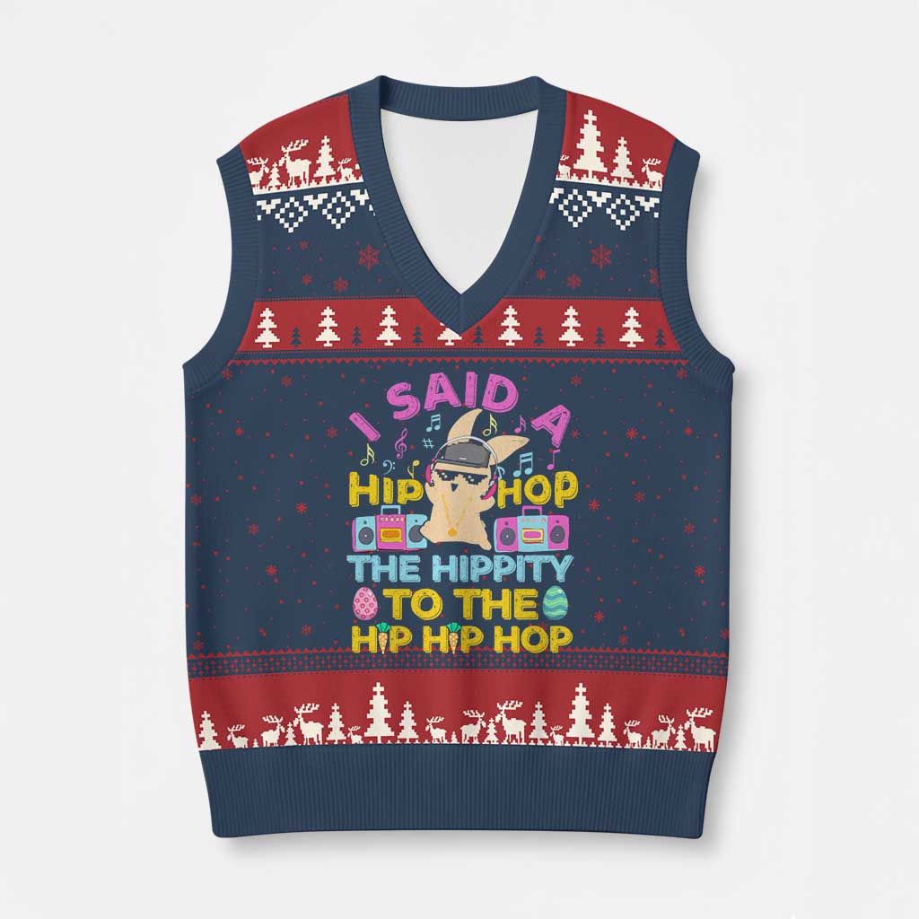Funny Hip Hop Hippity Easter Bunny V-Neck Knit Sweater Vest - Wonder Print Shop