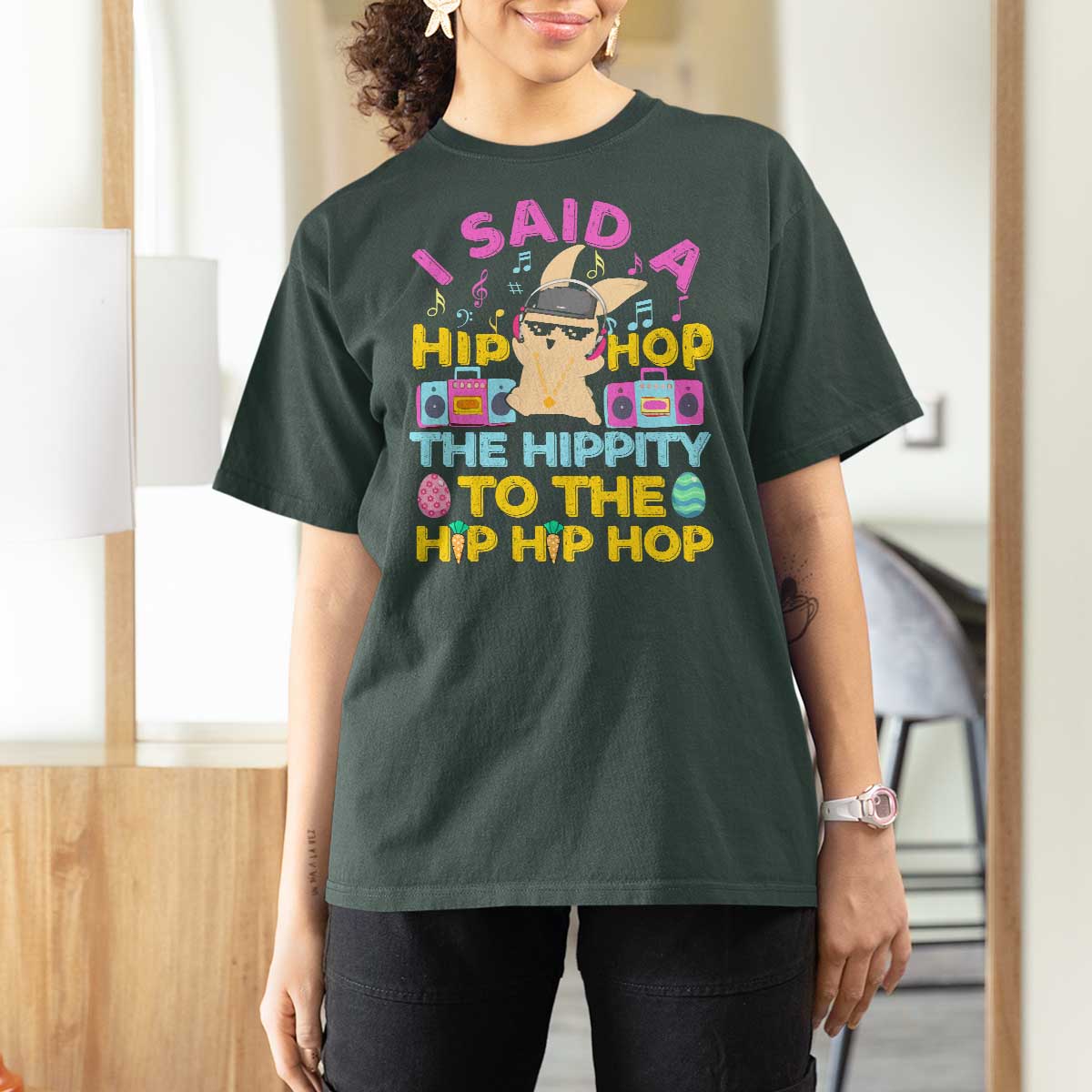 Funny Hip Hop Hippity Easter Bunny T Shirt For Women - Wonder Print Shop