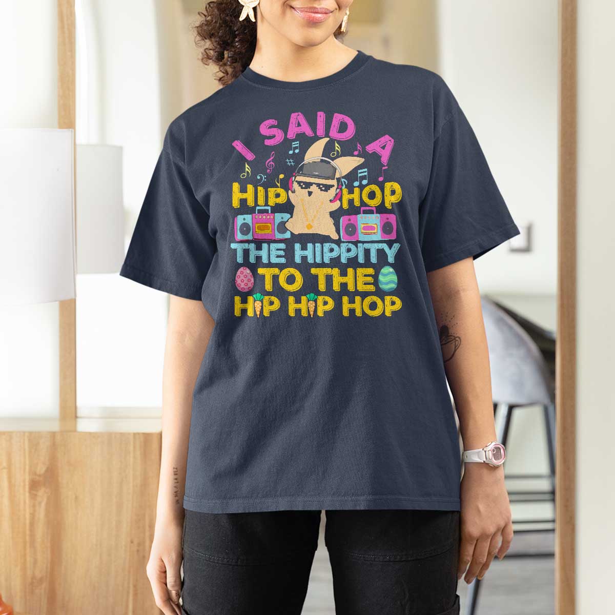 Funny Hip Hop Hippity Easter Bunny T Shirt For Women - Wonder Print Shop