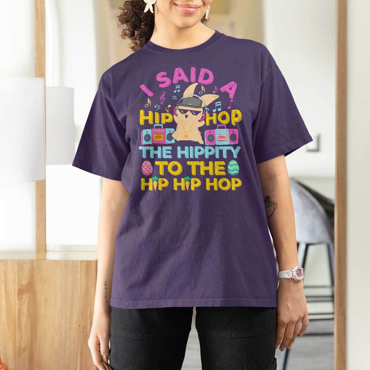 Funny Hip Hop Hippity Easter Bunny T Shirt For Women - Wonder Print Shop