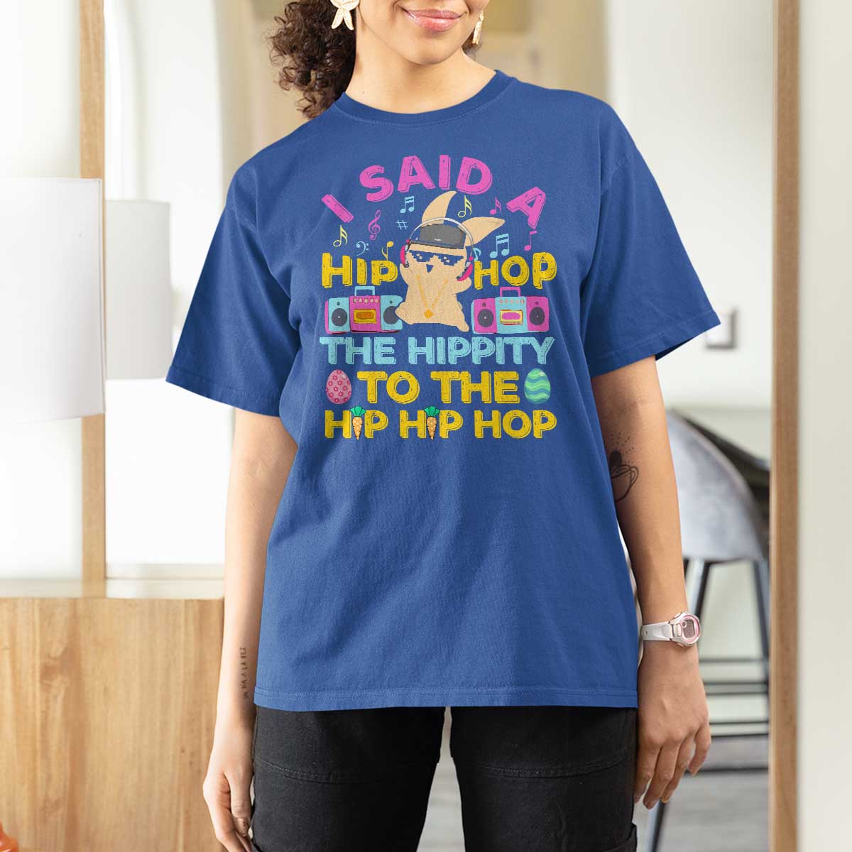 Funny Hip Hop Hippity Easter Bunny T Shirt For Women - Wonder Print Shop