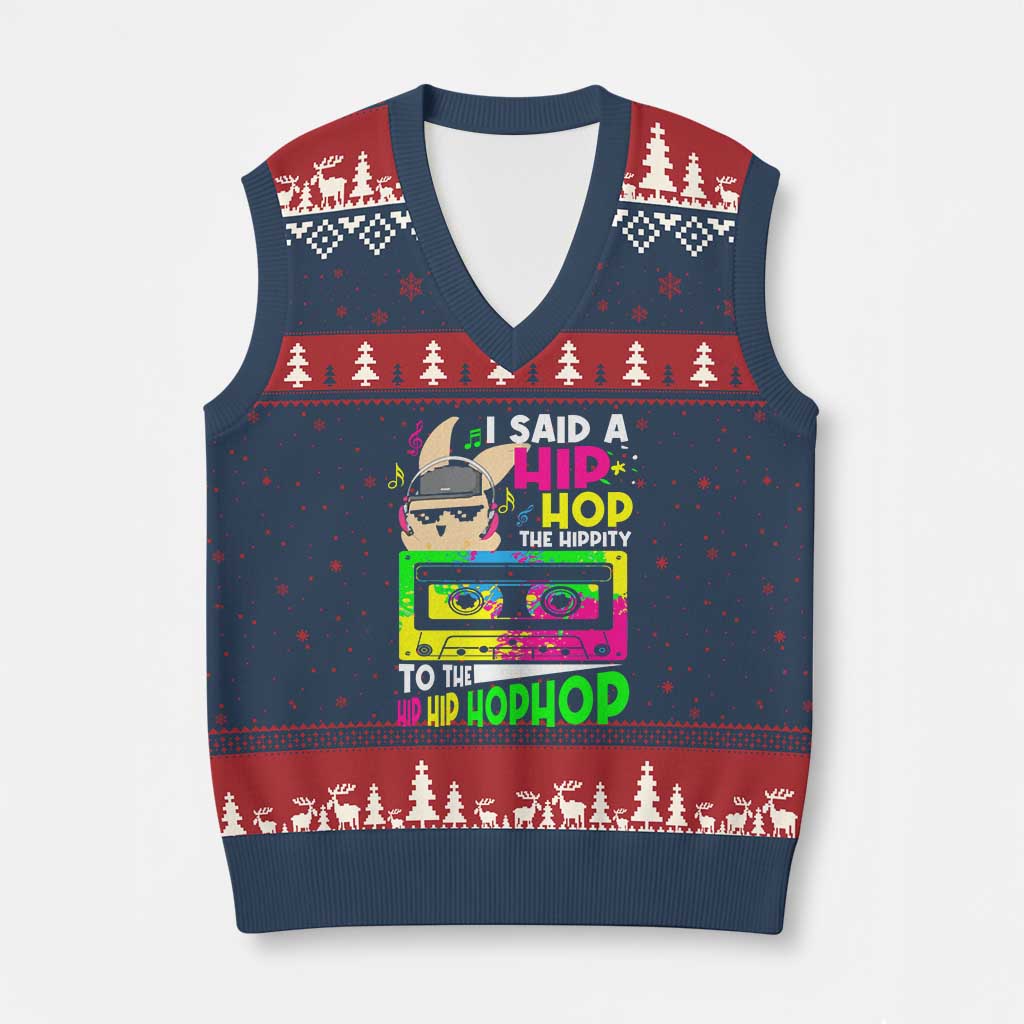 Hip Hop Easter Bunny V-Neck Knit Sweater Vest Funny Hippity Cool Rabbit Lovers Toddler - Wonder Print Shop