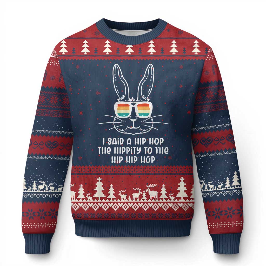 Retro Hip Hop Easter Bunny Ugly Christmas Sweater Funny Hippity Cool Rabbit Lovers Toddler - Wonder Print Shop