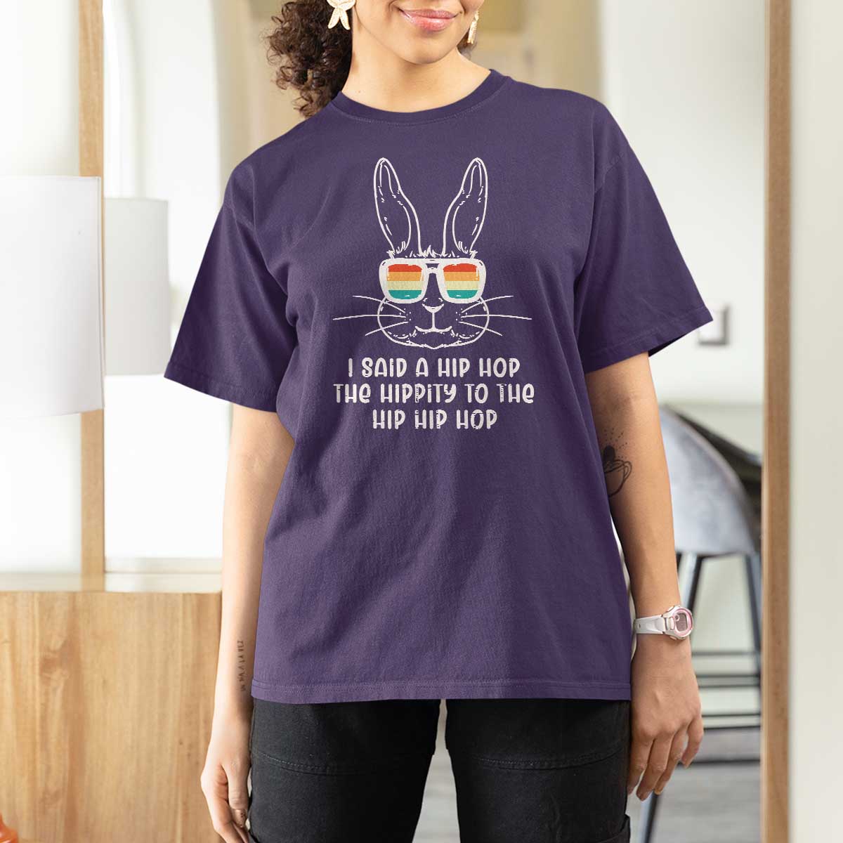 Retro Hip Hop Easter Bunny T Shirt For Women Funny Hippity Cool Rabbit Lovers Toddler - Wonder Print Shop