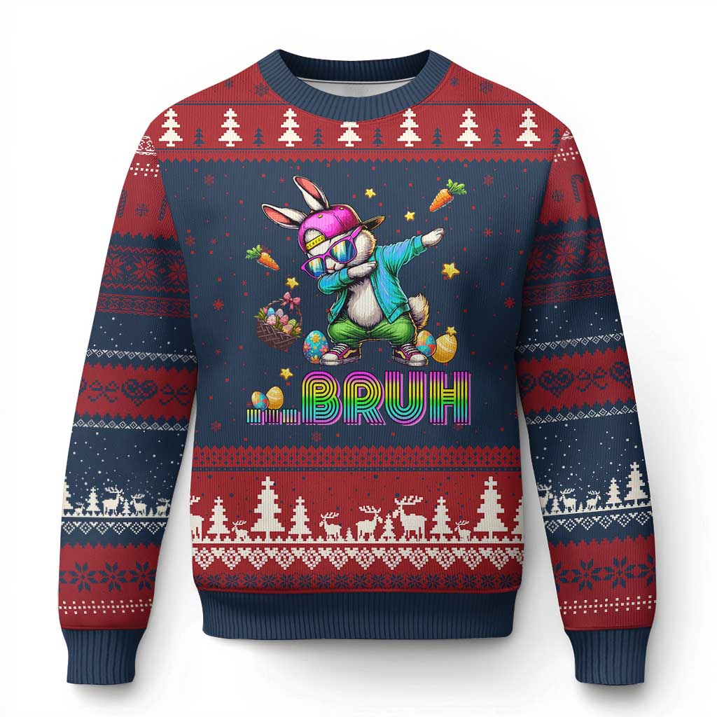 Bruh Dab Bunny Easter Ugly Christmas Sweater Funny 80s Retro Vintage Party Cool Rabbit - Wonder Print Shop