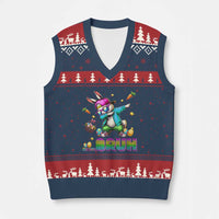 Bruh Dab Bunny Easter V-Neck Knit Sweater Vest Funny 80s Retro Vintage Party Cool Rabbit - Wonder Print Shop