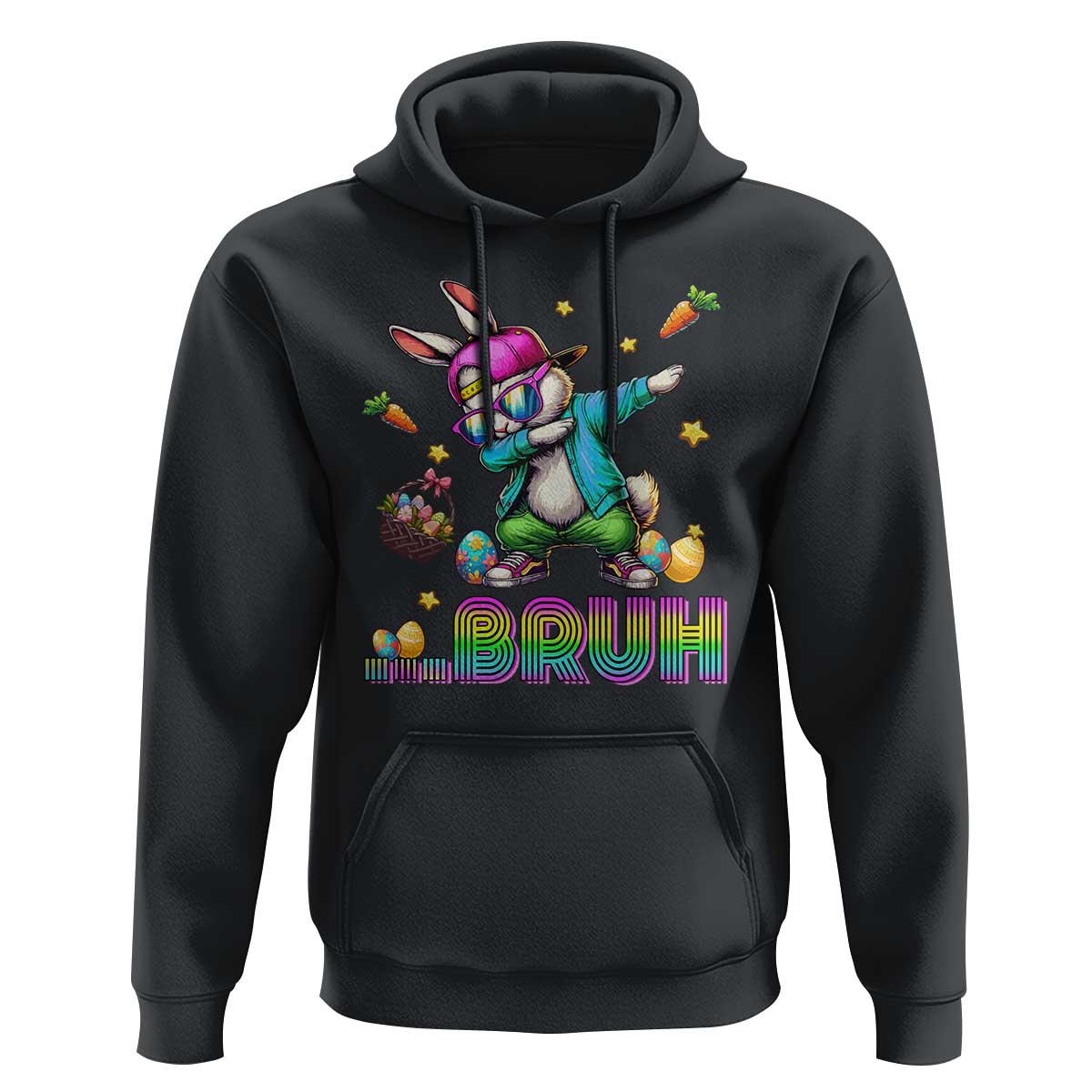 Bruh Dab Bunny Easter Hoodie Funny 80s Retro Vintage Party Cool Rabbit - Wonder Print Shop