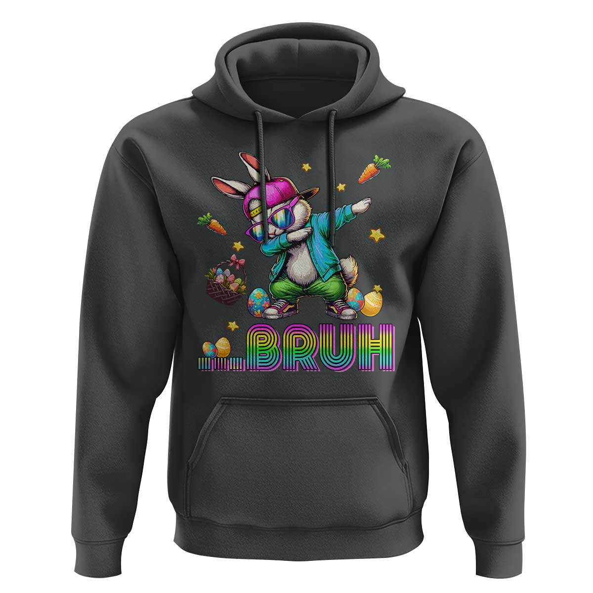 Bruh Dab Bunny Easter Hoodie Funny 80s Retro Vintage Party Cool Rabbit - Wonder Print Shop