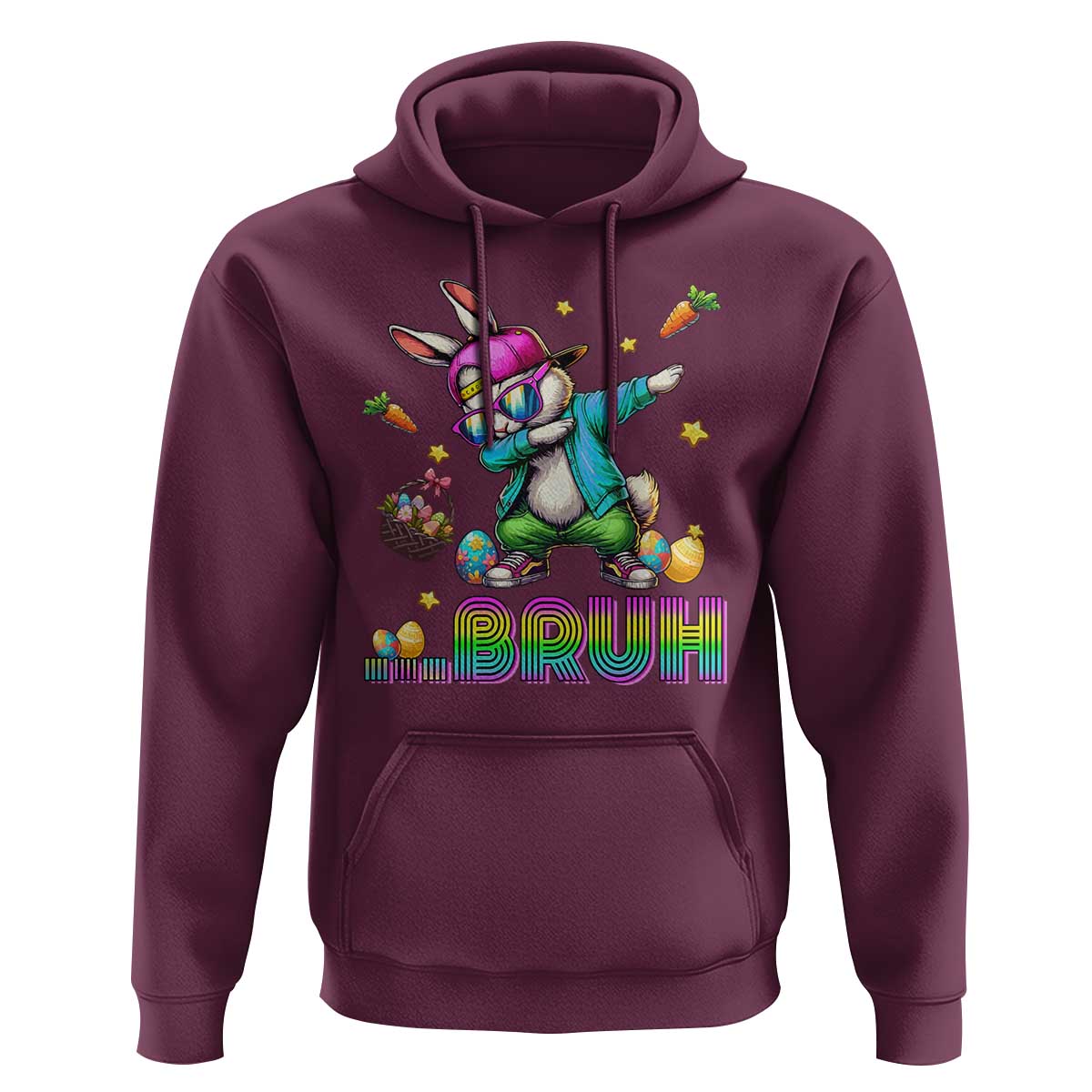 Bruh Dab Bunny Easter Hoodie Funny 80s Retro Vintage Party Cool Rabbit - Wonder Print Shop