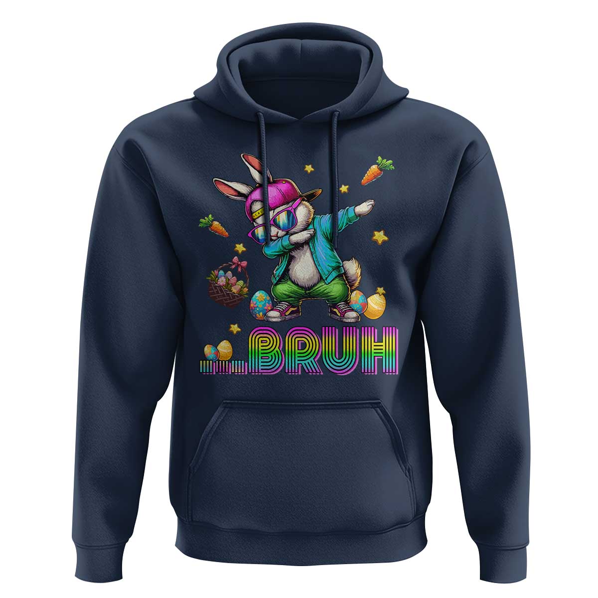 Bruh Dab Bunny Easter Hoodie Funny 80s Retro Vintage Party Cool Rabbit - Wonder Print Shop