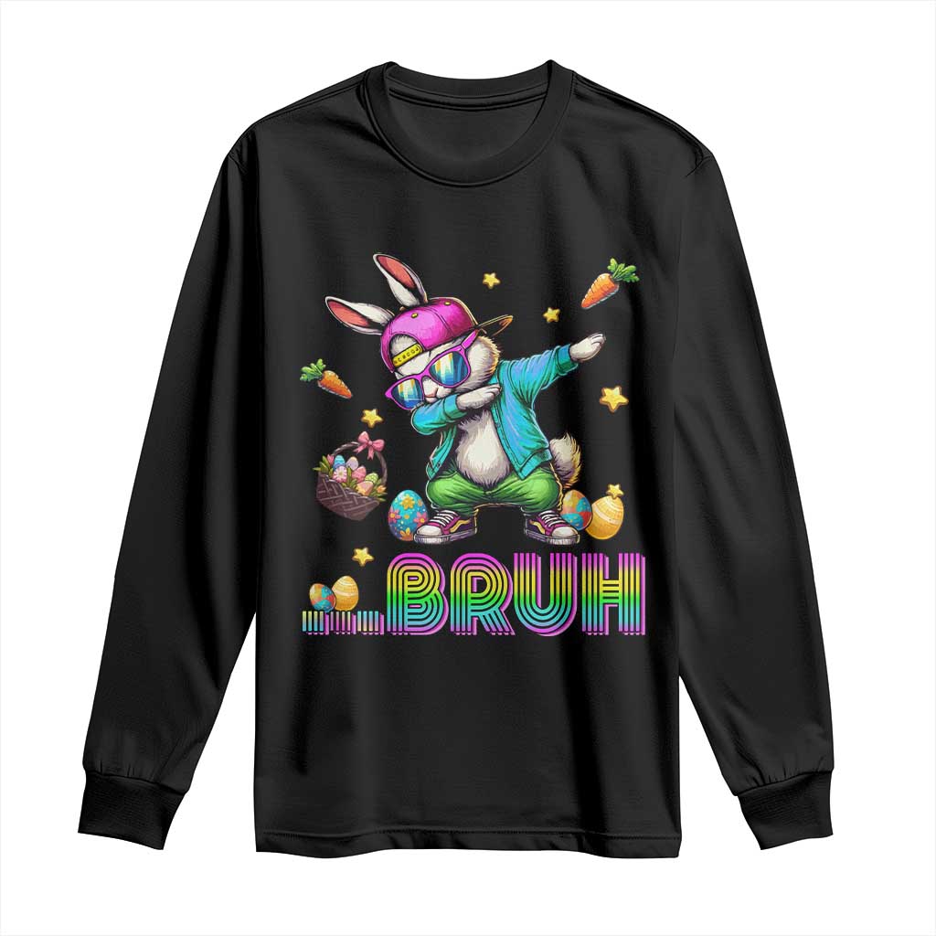 Bruh Dab Bunny Easter Long Sleeve Shirt Funny 80s Retro Vintage Party Cool Rabbit - Wonder Print Shop