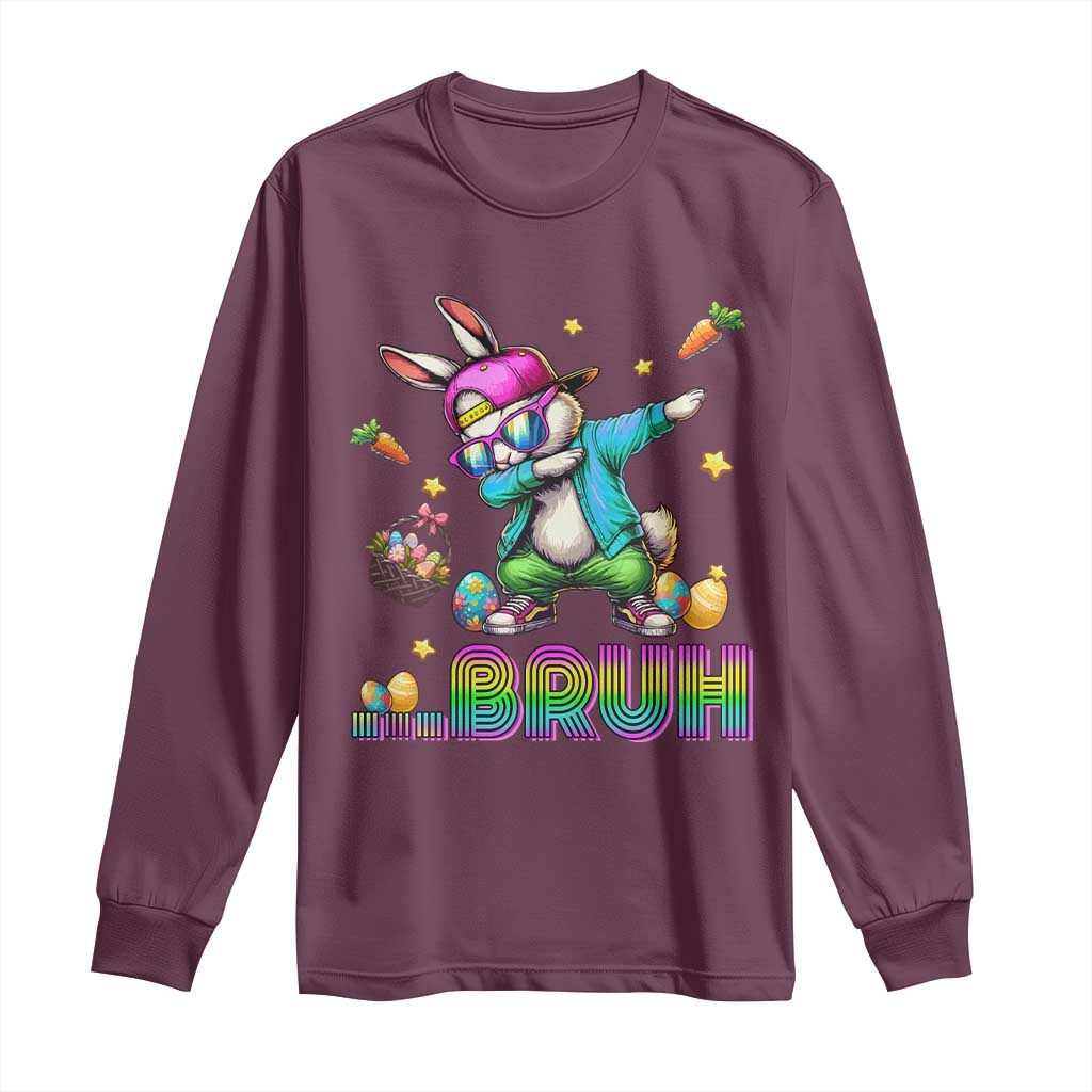 Bruh Dab Bunny Easter Long Sleeve Shirt Funny 80s Retro Vintage Party Cool Rabbit - Wonder Print Shop