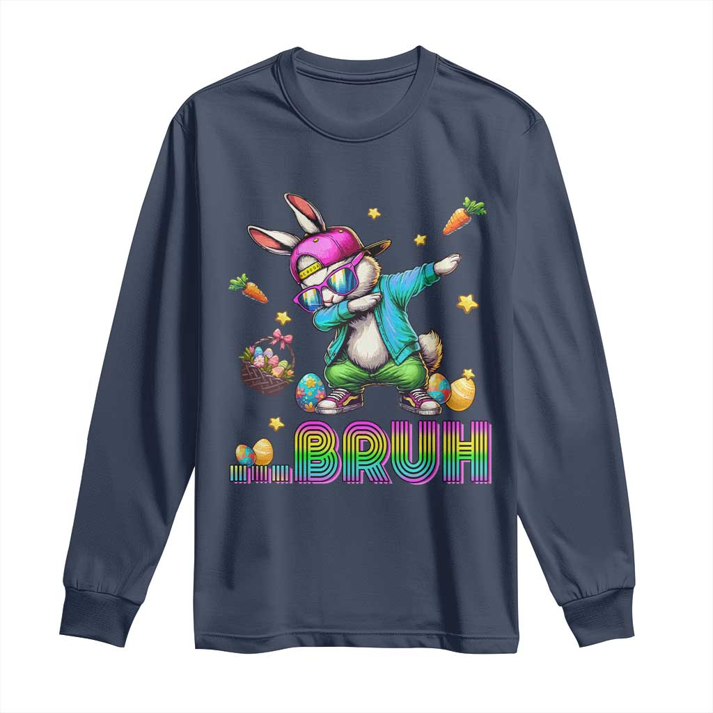 Bruh Dab Bunny Easter Long Sleeve Shirt Funny 80s Retro Vintage Party Cool Rabbit - Wonder Print Shop