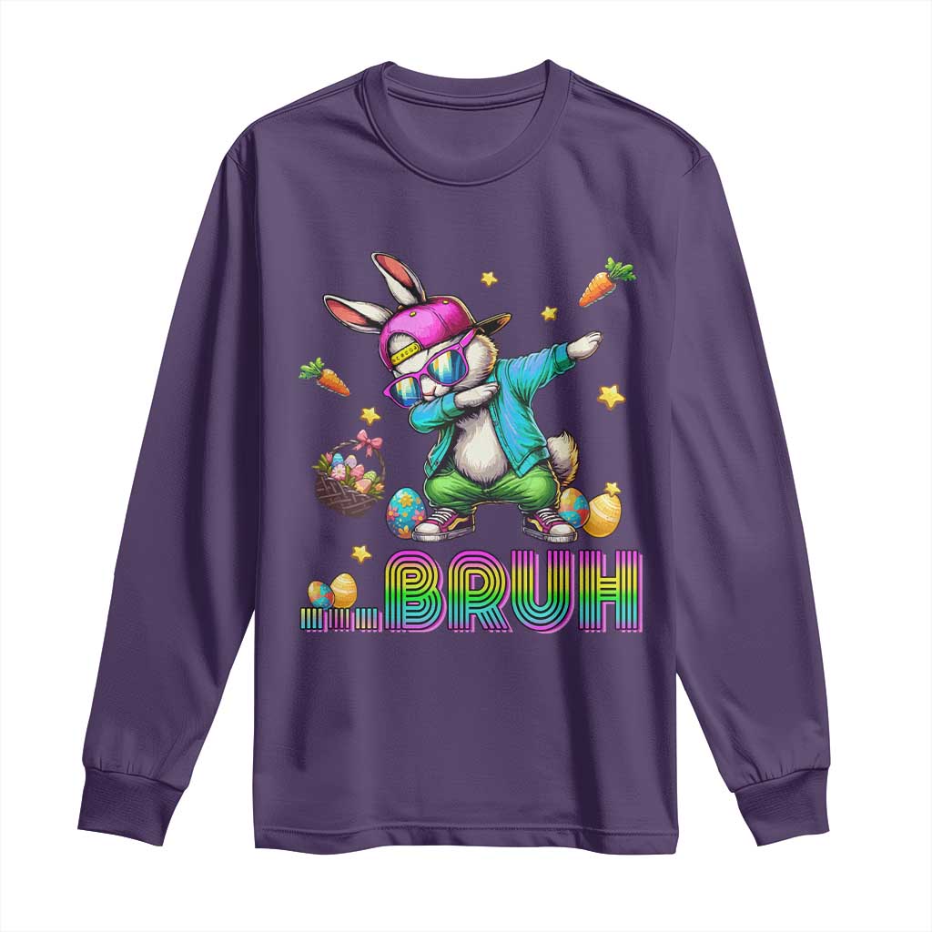 Bruh Dab Bunny Easter Long Sleeve Shirt Funny 80s Retro Vintage Party Cool Rabbit - Wonder Print Shop