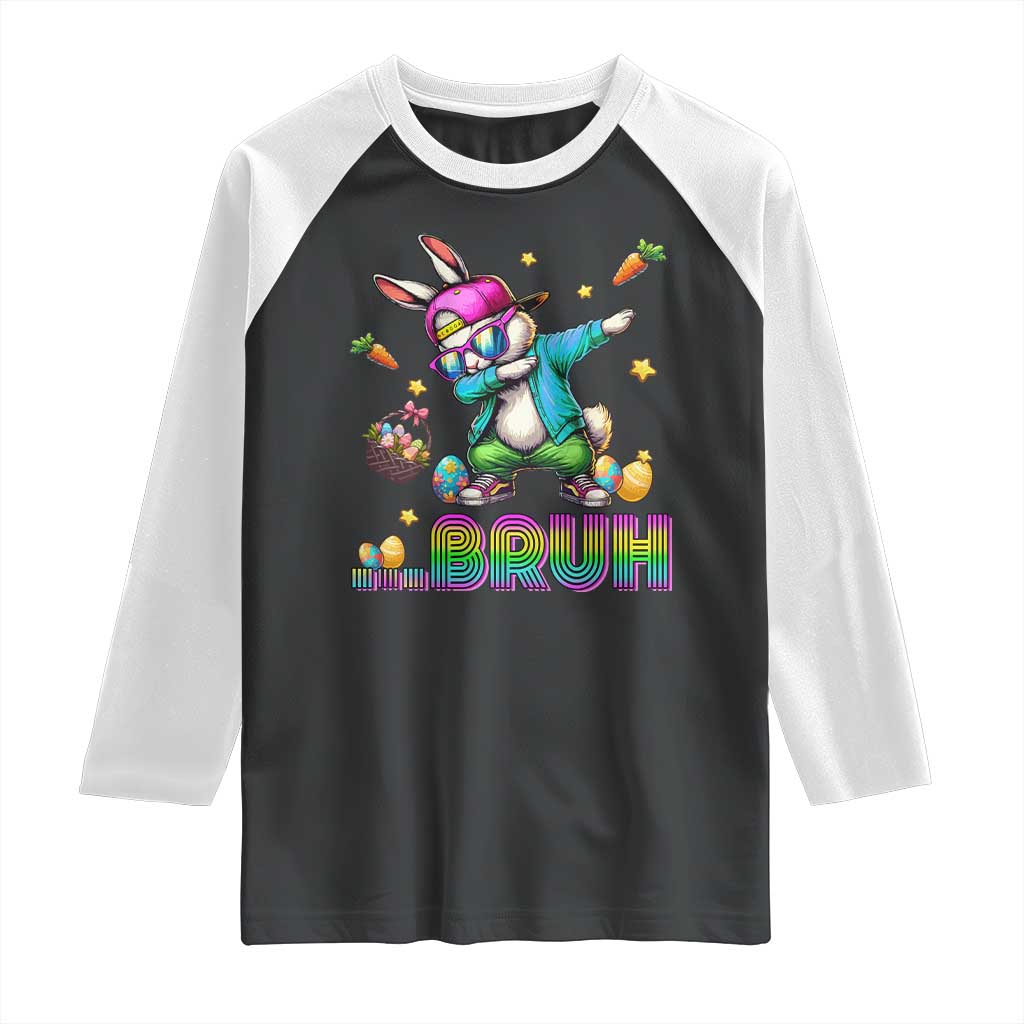 Bruh Dab Bunny Easter Raglan Shirt Funny 80s Retro Vintage Party Cool Rabbit - Wonder Print Shop