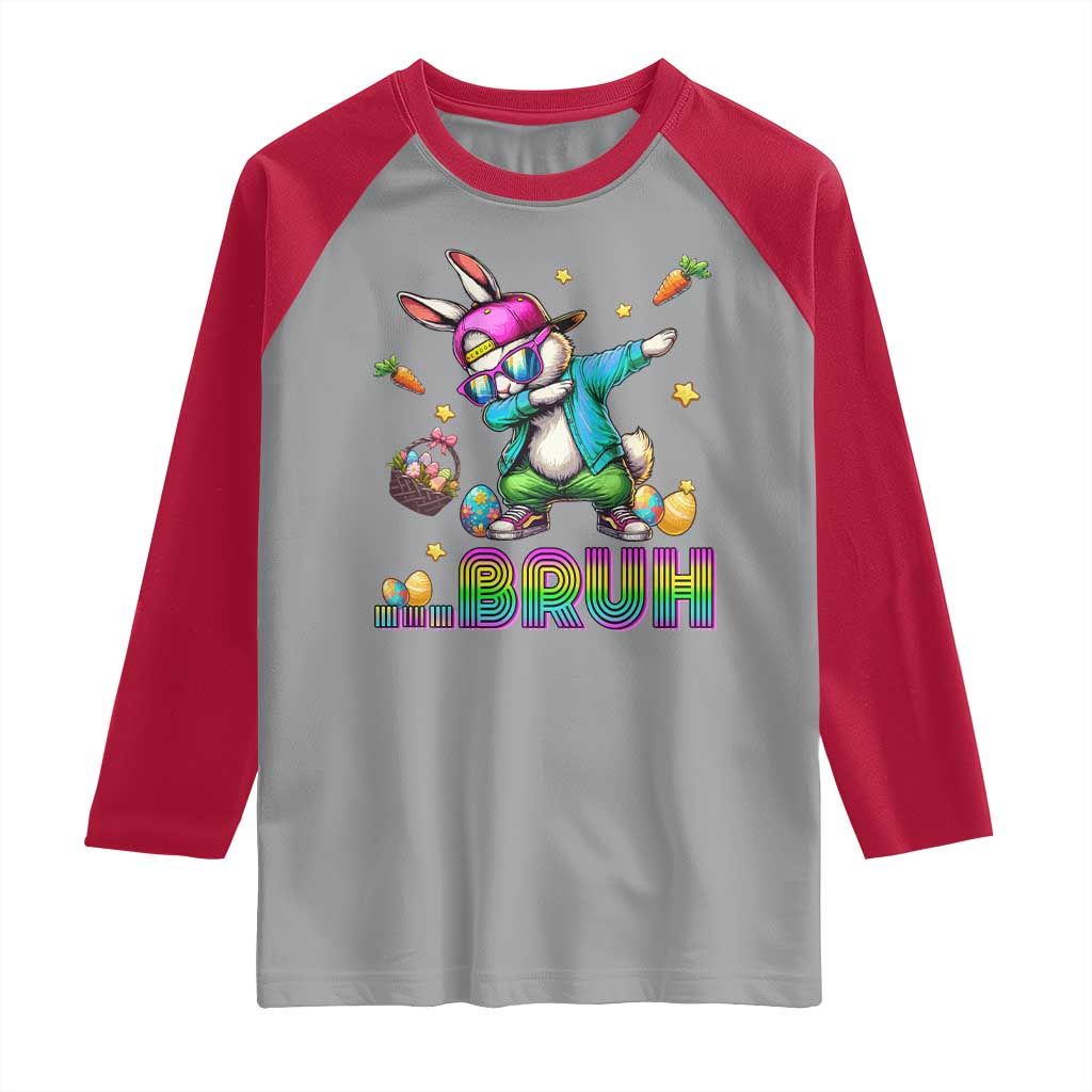 Bruh Dab Bunny Easter Raglan Shirt Funny 80s Retro Vintage Party Cool Rabbit - Wonder Print Shop