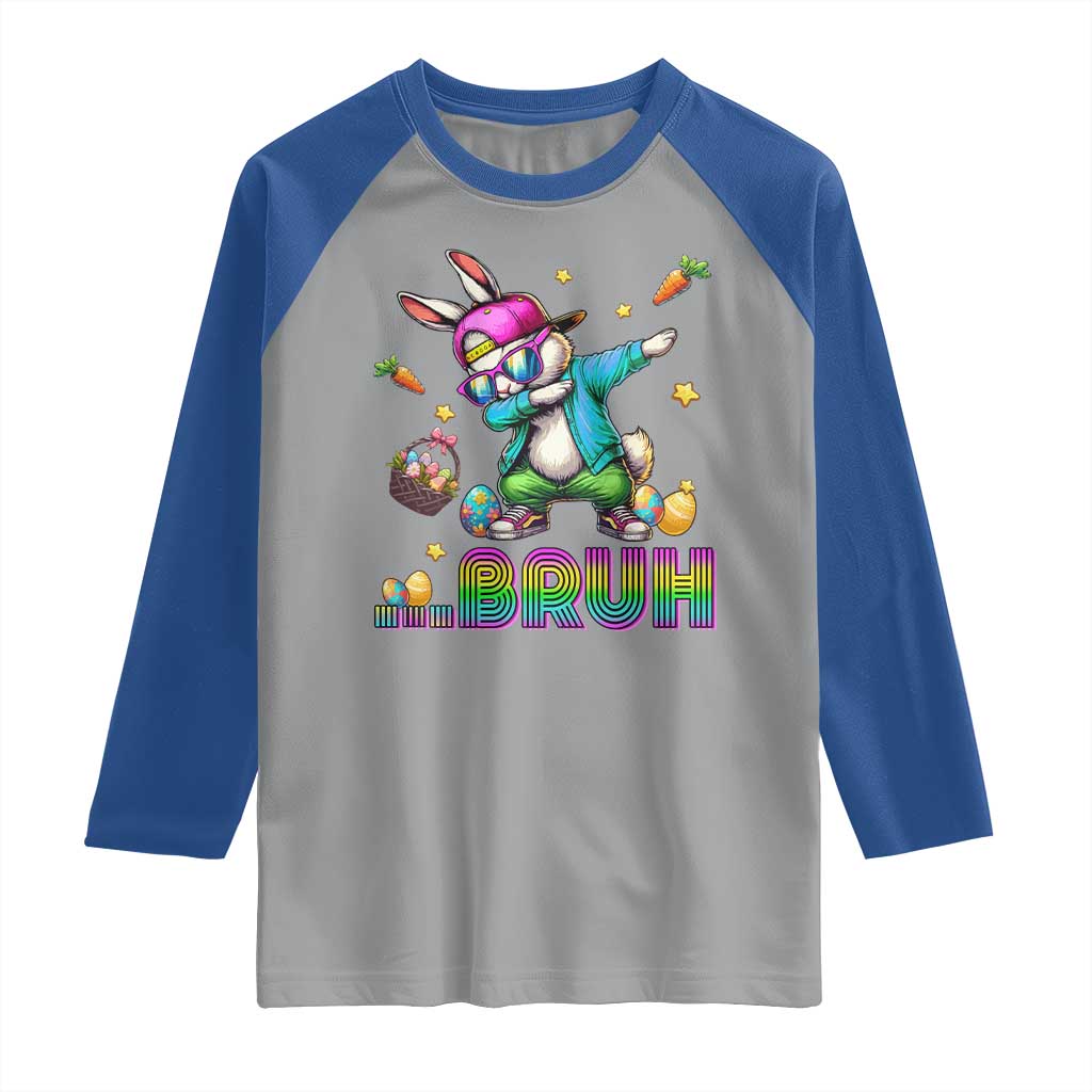 Bruh Dab Bunny Easter Raglan Shirt Funny 80s Retro Vintage Party Cool Rabbit - Wonder Print Shop