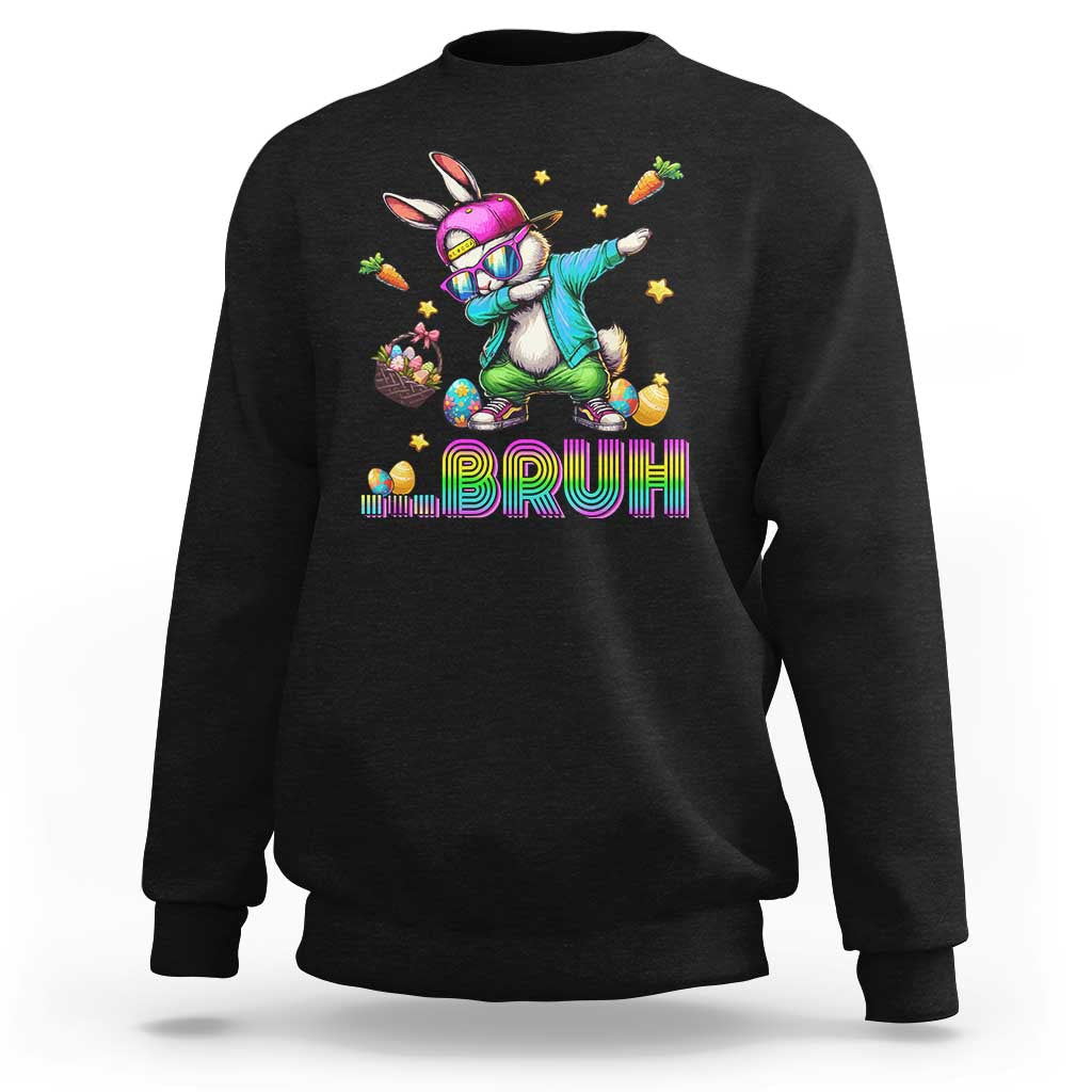 Bruh Dab Bunny Easter Sweatshirt Funny 80s Retro Vintage Party Cool Rabbit - Wonder Print Shop