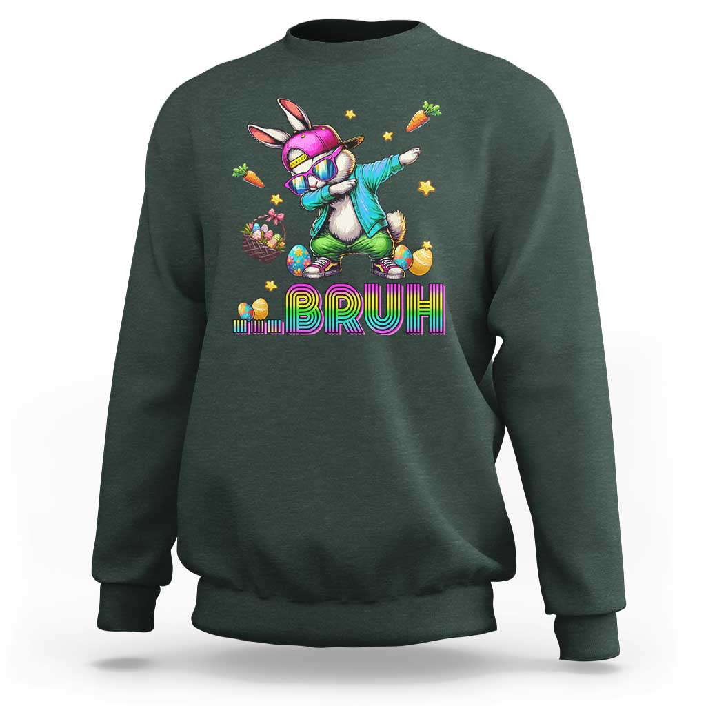 Bruh Dab Bunny Easter Sweatshirt Funny 80s Retro Vintage Party Cool Rabbit - Wonder Print Shop