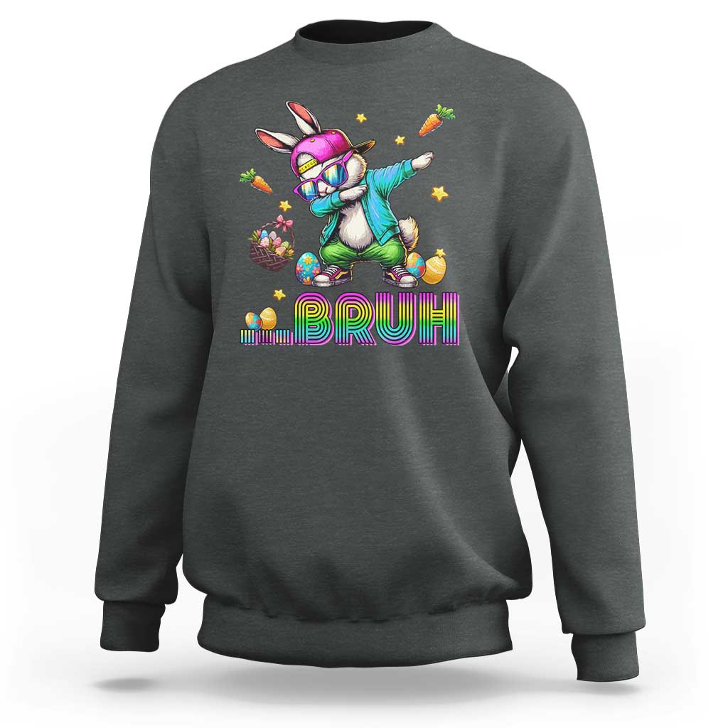 Bruh Dab Bunny Easter Sweatshirt Funny 80s Retro Vintage Party Cool Rabbit - Wonder Print Shop