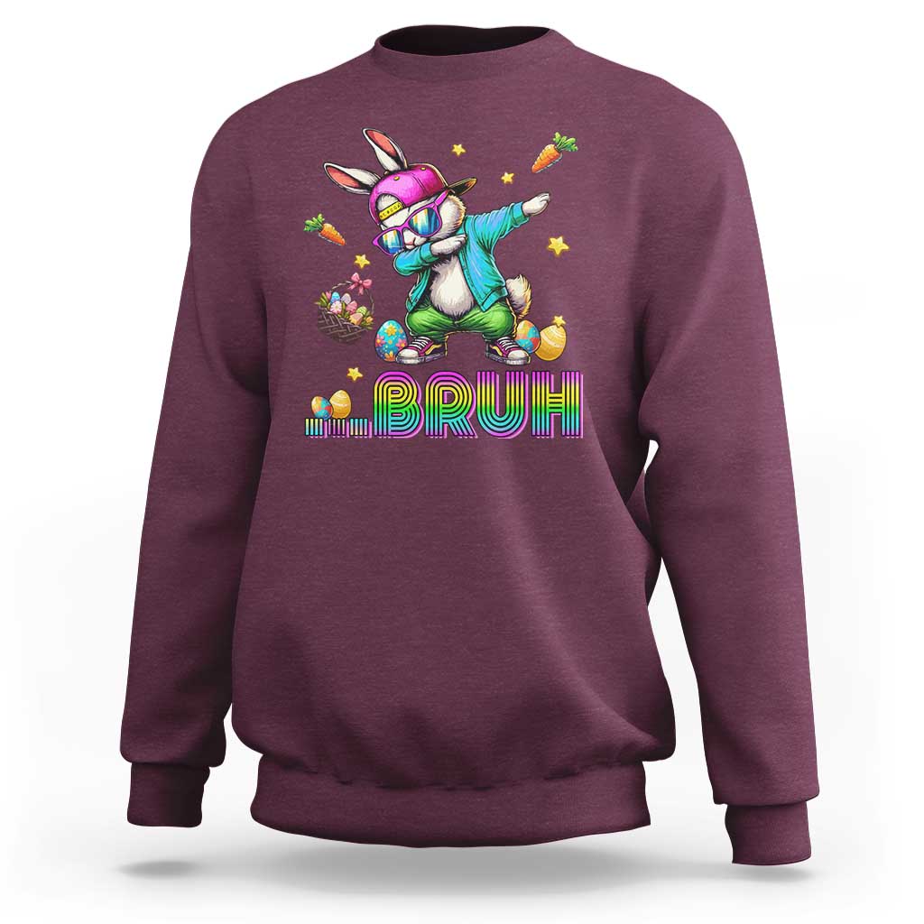 Bruh Dab Bunny Easter Sweatshirt Funny 80s Retro Vintage Party Cool Rabbit - Wonder Print Shop