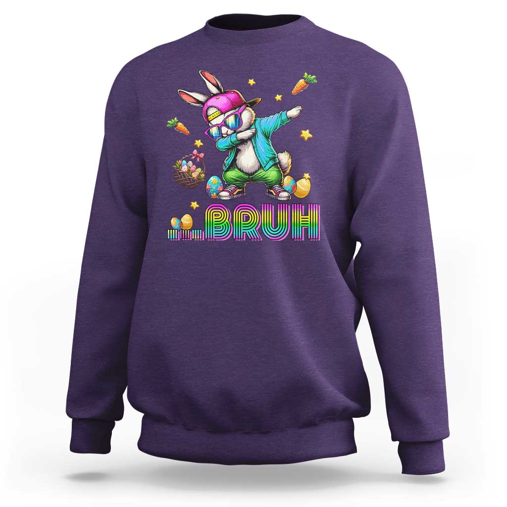 Bruh Dab Bunny Easter Sweatshirt Funny 80s Retro Vintage Party Cool Rabbit - Wonder Print Shop