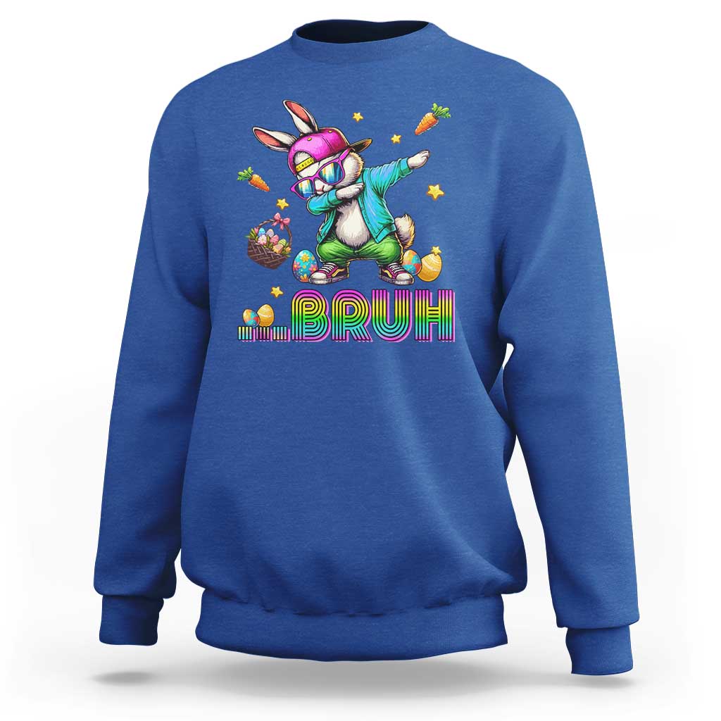 Bruh Dab Bunny Easter Sweatshirt Funny 80s Retro Vintage Party Cool Rabbit - Wonder Print Shop