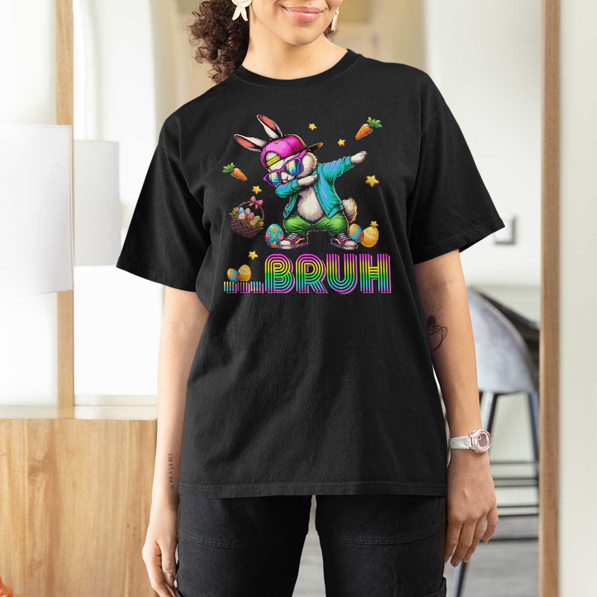 Bruh Dab Bunny Easter T Shirt For Women Funny 80s Retro Vintage Party Cool Rabbit - Wonder Print Shop