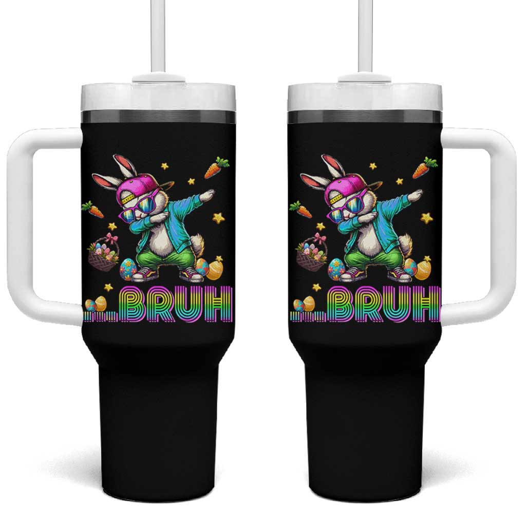 Bruh Dab Bunny Easter Tumbler With Handle Funny 80s Retro Vintage Party Cool Rabbit - Wonder Print Shop