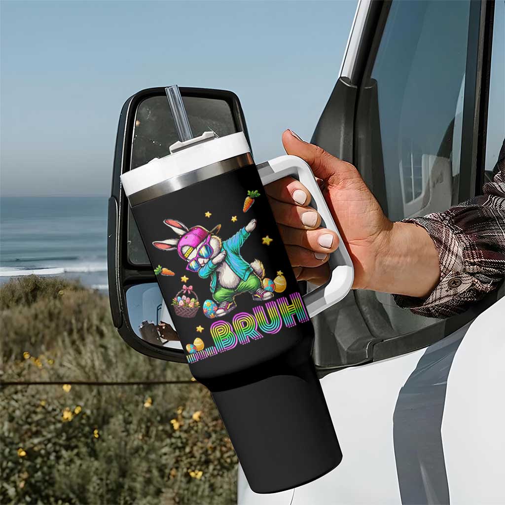 Bruh Dab Bunny Easter Tumbler With Handle Funny 80s Retro Vintage Party Cool Rabbit - Wonder Print Shop