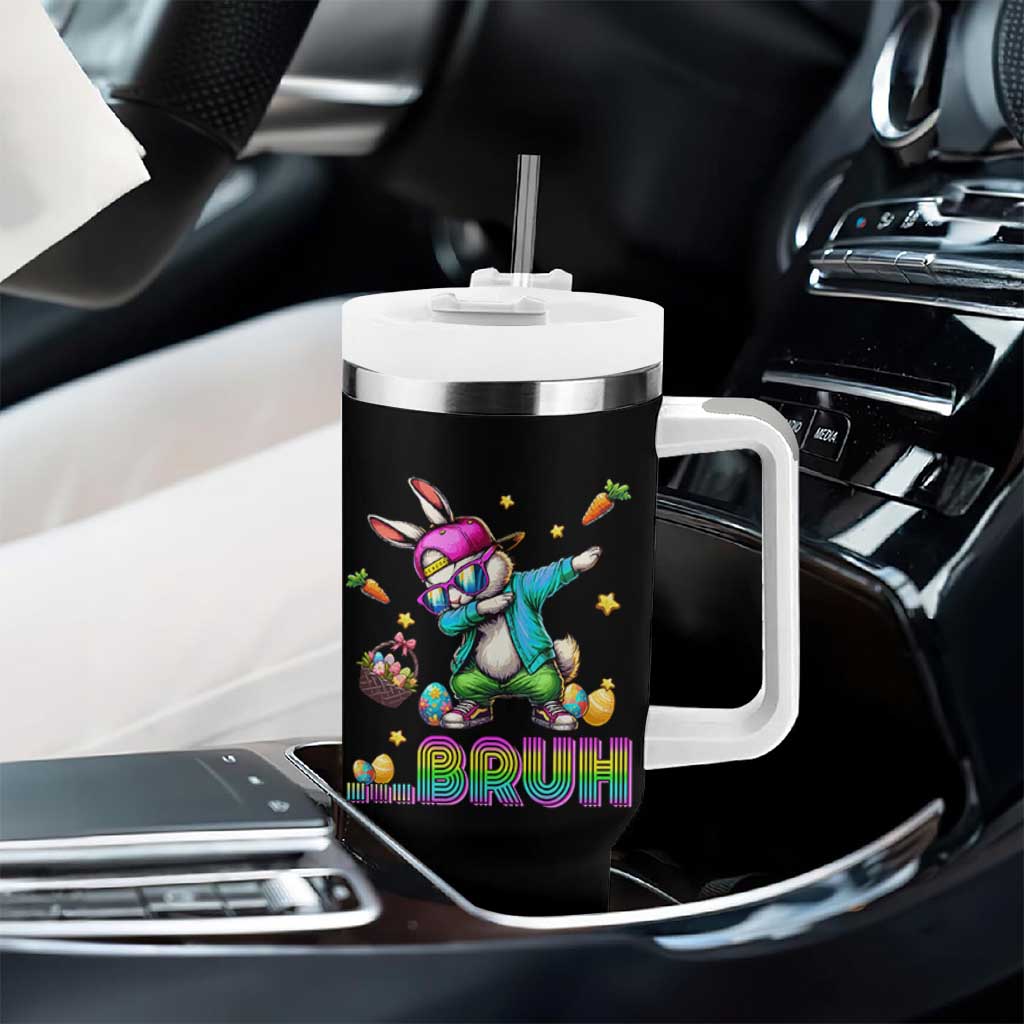 Bruh Dab Bunny Easter Tumbler With Handle Funny 80s Retro Vintage Party Cool Rabbit - Wonder Print Shop