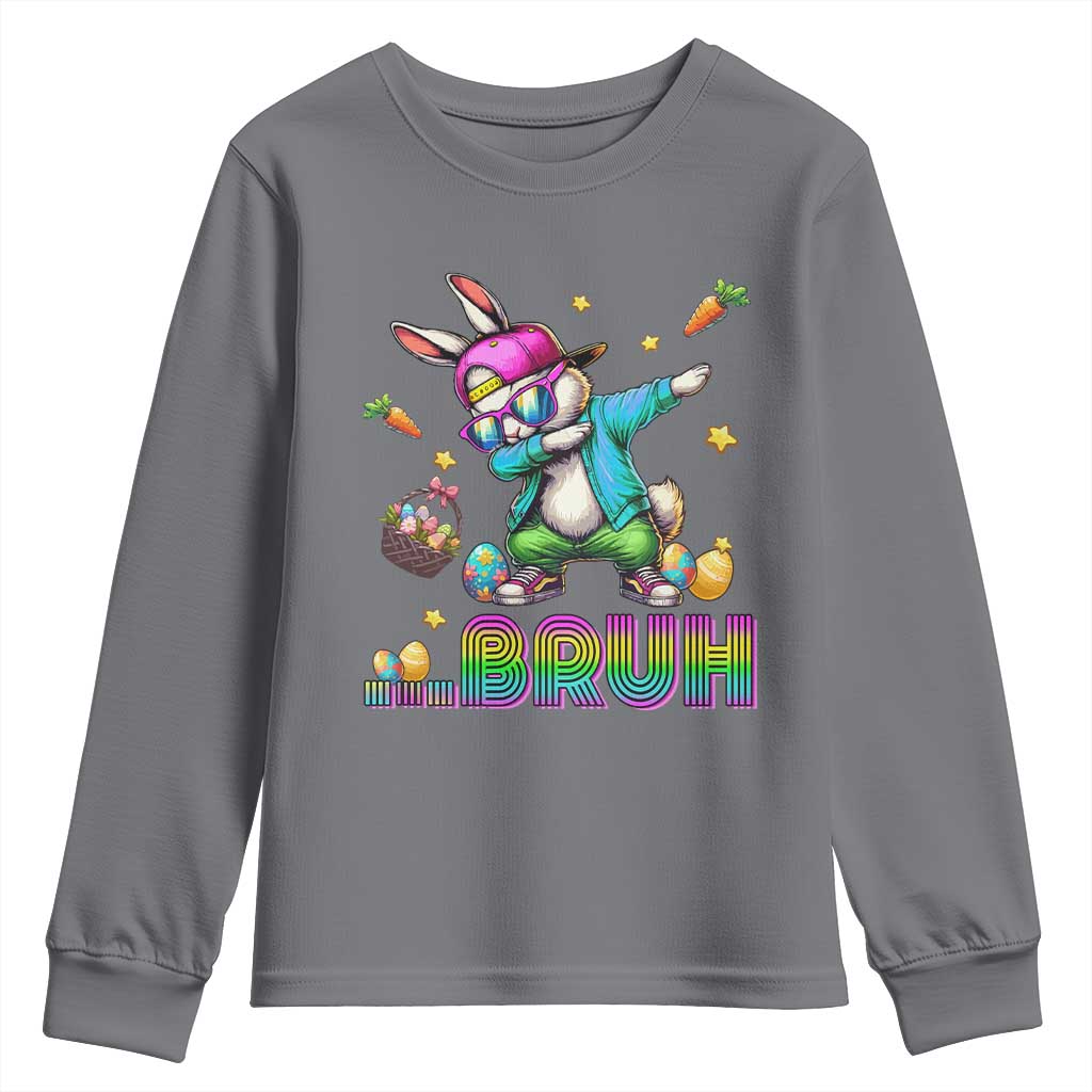 Bruh Dab Bunny Easter Youth Sweatshirt Funny 80s Retro Vintage Party Cool Rabbit - Wonder Print Shop