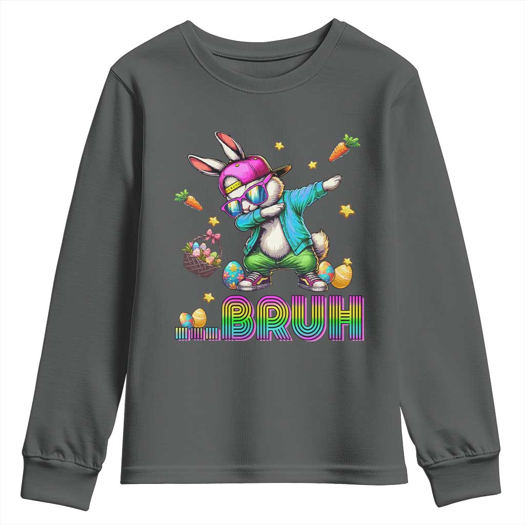 Bruh Dab Bunny Easter Youth Sweatshirt Funny 80s Retro Vintage Party Cool Rabbit - Wonder Print Shop