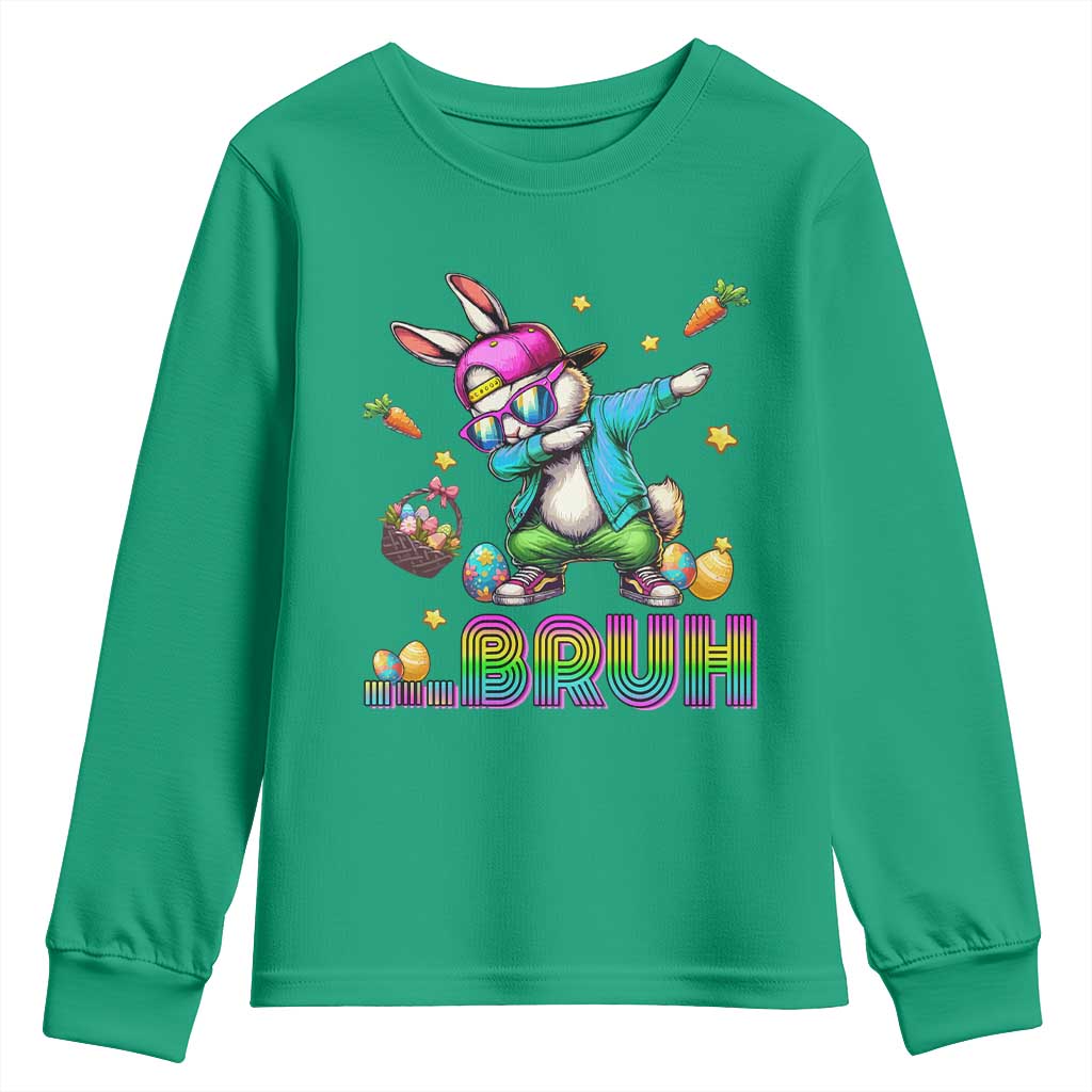 Bruh Dab Bunny Easter Youth Sweatshirt Funny 80s Retro Vintage Party Cool Rabbit - Wonder Print Shop