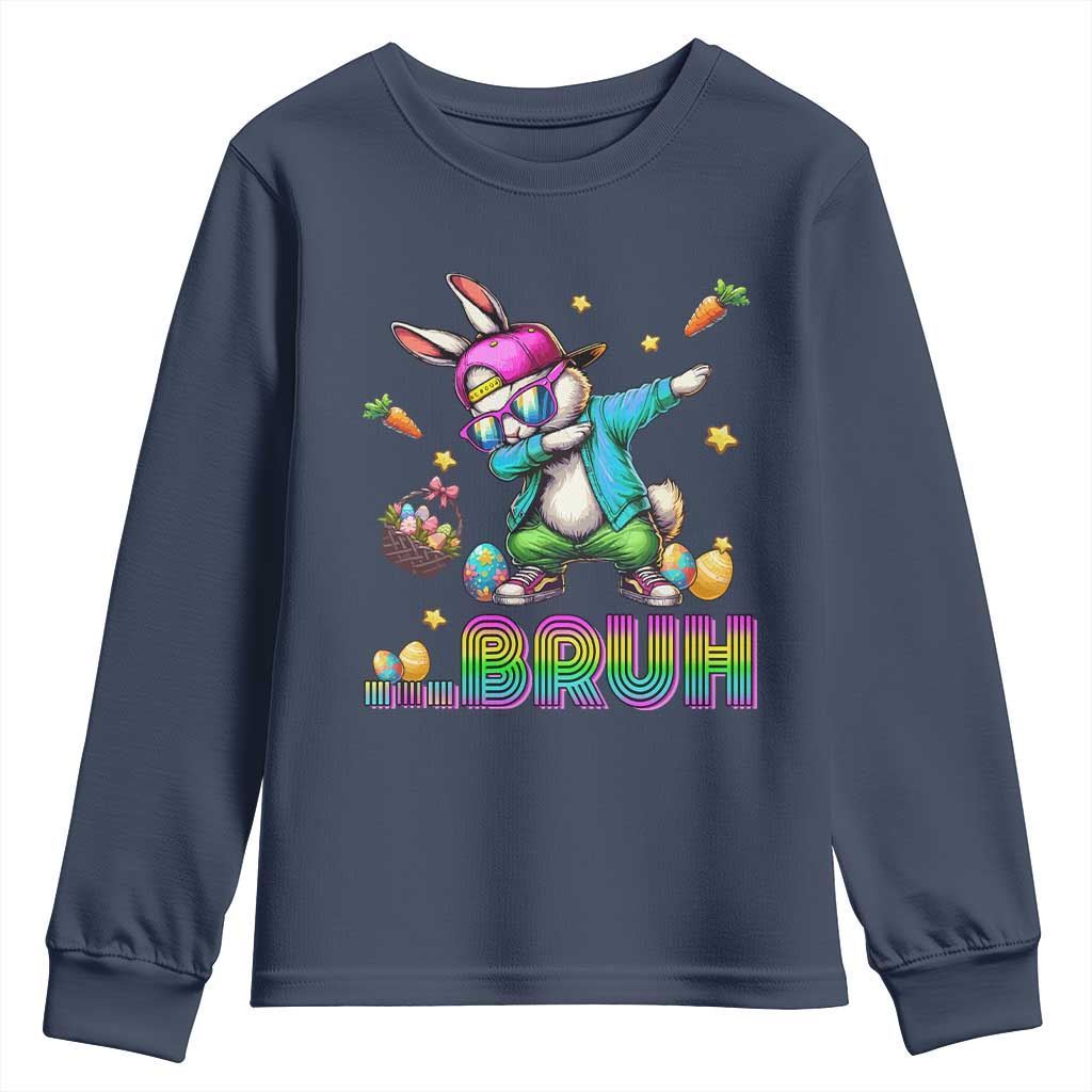Bruh Dab Bunny Easter Youth Sweatshirt Funny 80s Retro Vintage Party Cool Rabbit - Wonder Print Shop