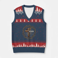 Easter Cross He is Risen V-Neck Knit Sweater Vest Jesus Christian Crown Of Thorns - Wonder Print Shop
