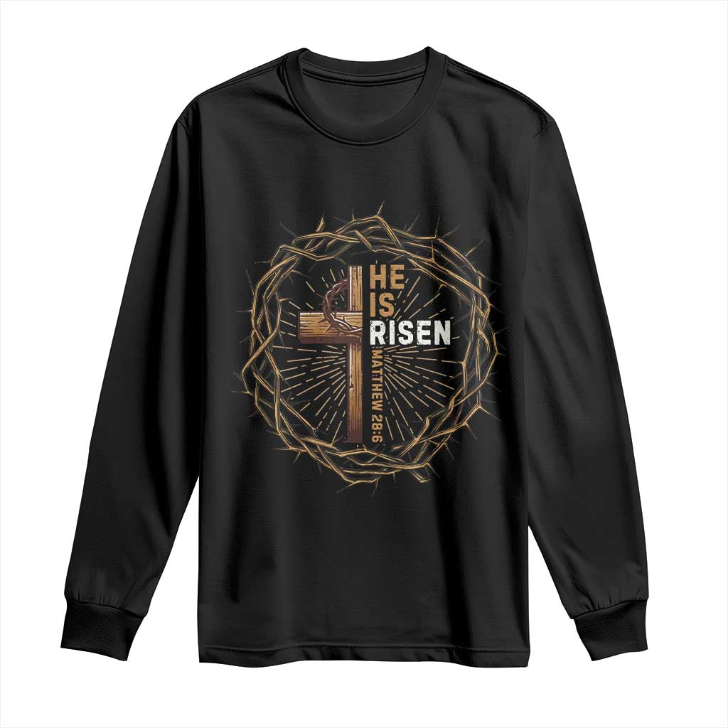 Easter Cross He is Risen Long Sleeve Shirt Jesus Christian Crown Of Thorns - Wonder Print Shop