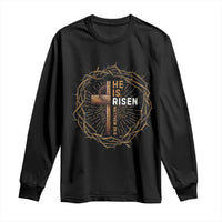 Easter Cross He is Risen Long Sleeve Shirt Jesus Christian Crown Of Thorns - Wonder Print Shop