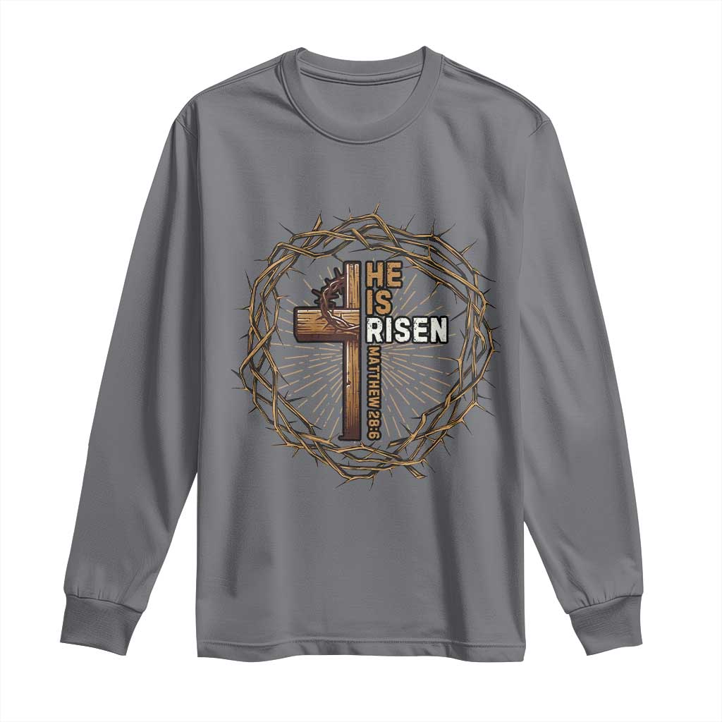 Easter Cross He is Risen Long Sleeve Shirt Jesus Christian Crown Of Thorns - Wonder Print Shop